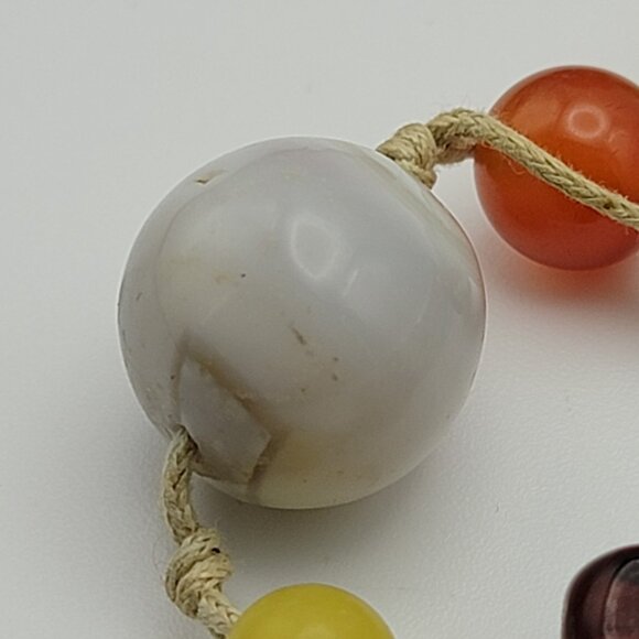 Vintage Artisan Hand Knotted Multicolor Agate Gemstone Cord Necklace 47" - Picture 9 of 11